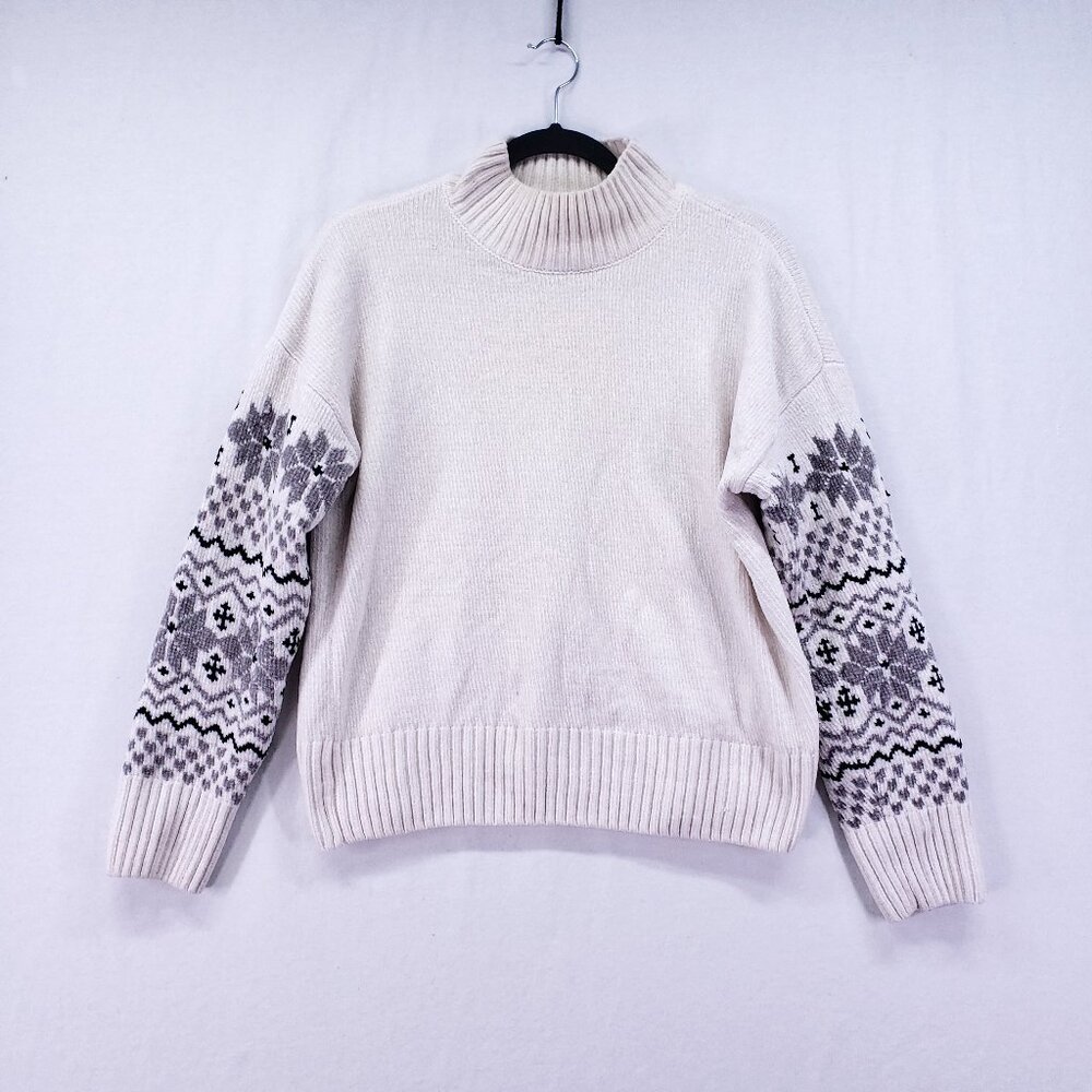 Christian Siriano Mock Neck Snowflake Sweater Beige Size M Christmas Holiday